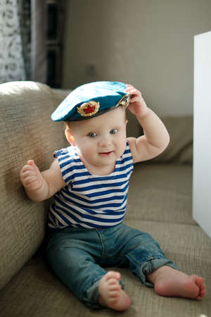 little boy in the blue beret portraitの写真素材
