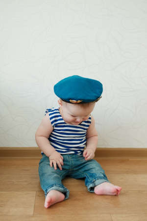 little boy in the blue beret portraitの写真素材