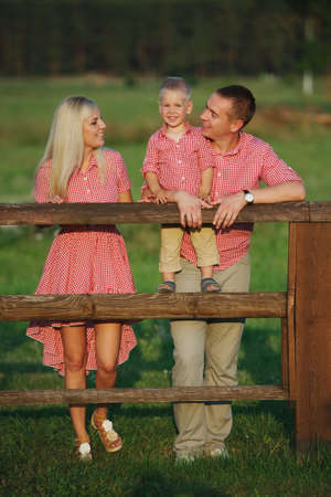 photo of happy family in country styleの写真素材