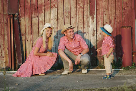 photo of happy family in country styleの写真素材