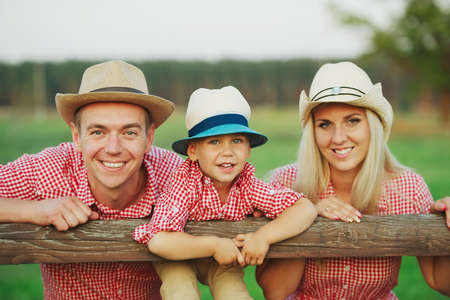 photo of happy family in country styleの写真素材