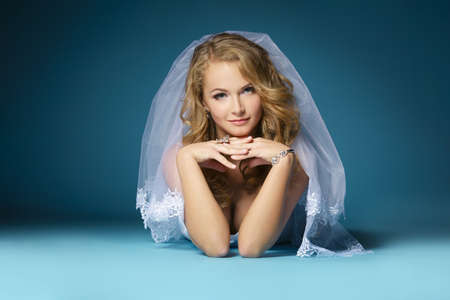 Portrait of attractive young bride. Studio photoの写真素材