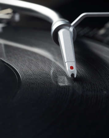 close up photo of vinyl disk playerの写真素材
