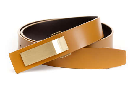 photo of leather belt isolated on white backgroundの写真素材
