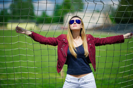 summer photo of beautiful girl with sunglassesの写真素材