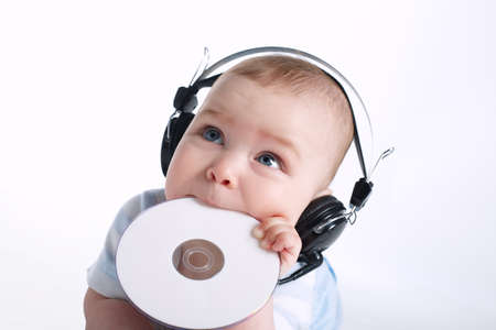 photo of cute young DJ on white