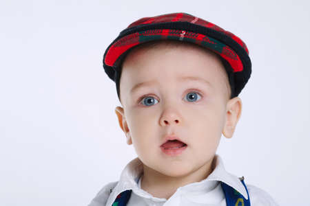 photo of cute little boy on whiteの写真素材