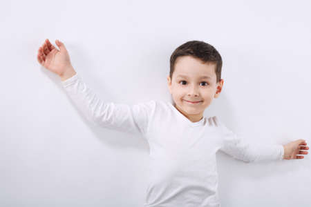 cute little boy on whiteの写真素材