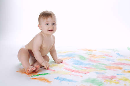 little funny painter isolated on whiteの写真素材