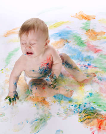 little funny painter isolated on whiteの写真素材