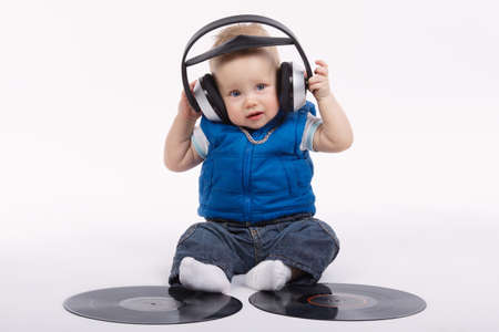 little funny dj on white backgroundの写真素材