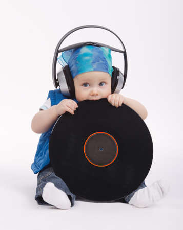 little funny dj on white backgroundの写真素材