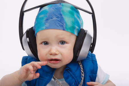 little funny dj on white backgroundの写真素材