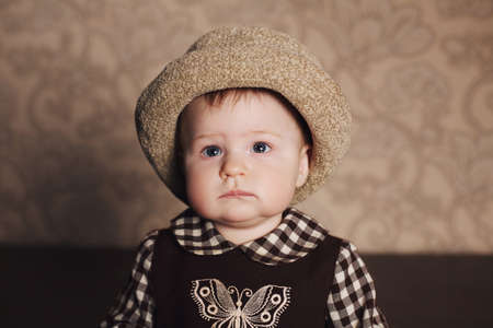 little funny girl in retro dressの写真素材