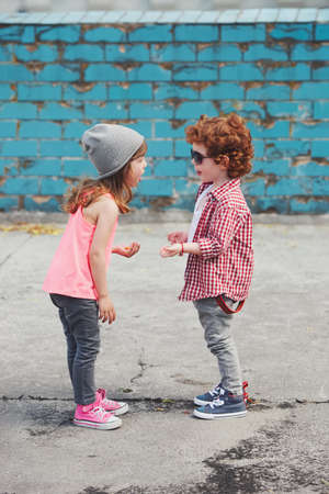 photo of two cute hipstersの写真素材