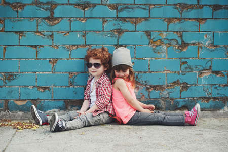 photo of two cute hipstersの写真素材