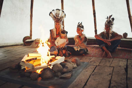happy children playing native american