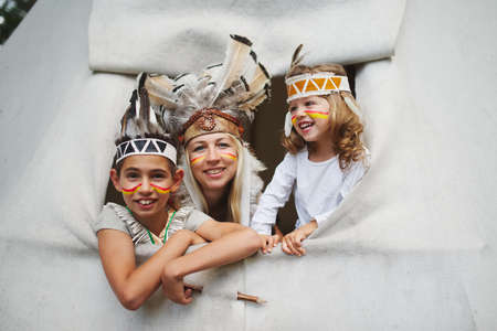 happy children playing native american