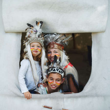 happy children playing native american