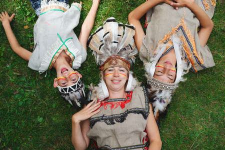 happy children playing native american