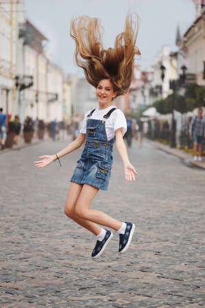 beautiful young girl with long hairの写真素材
