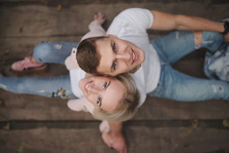 beautiful blonde girl with boyfriendの写真素材