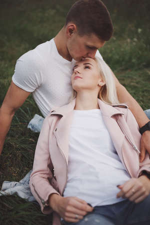 beautiful blonde girl with boyfriendの写真素材