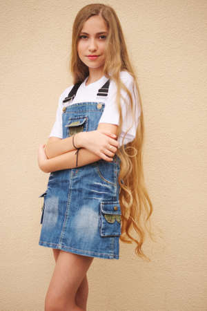 beautiful young girl with long hairの写真素材