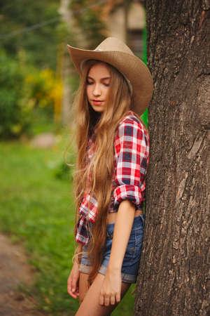 beautiful young girl with long hairの写真素材