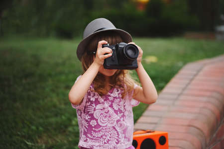 little hipster girl with big glassesの写真素材