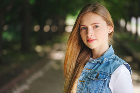 beautiful blonde girl on the street