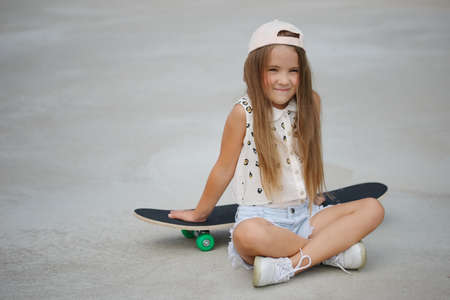 happy little girl with long hairの写真素材