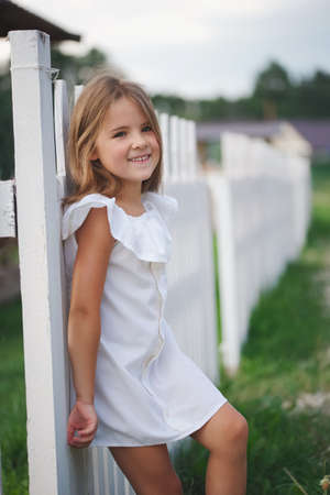 happy little girl with long hairの写真素材