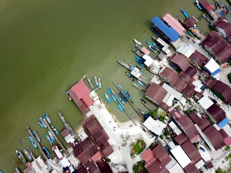 Aerial view  of fisherman's village at Kuala Gula, Malaysia.の写真素材