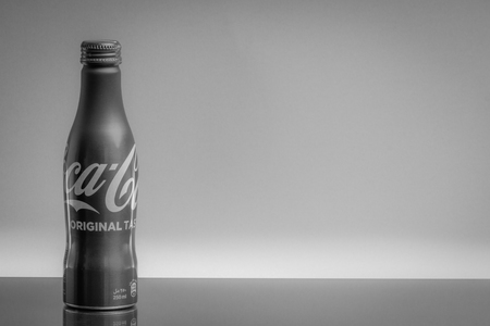 Kuala Lumpur, Malaysia - February 18,2019: Coca Cola drink on Black and White Concept. Selective focus and crop fragment. Black and White Conceptのeditorial素材
