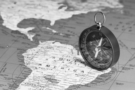 Kuala Lumpur, MALAYSIA FEBRUARY 27, 2019: Compass on world map background. Selective focus,Business and Travel Concept. Black and Whiteのeditorial素材