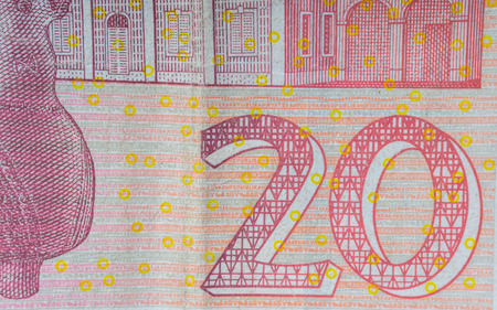 Croatian KUNA or STO KUNA money currency closeup. Selective focus and crop fragment