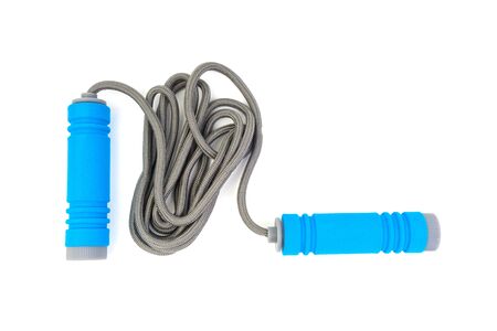 Skipping rope or jumping rope isolated on white background. Selective focus and crop fragmentの写真素材