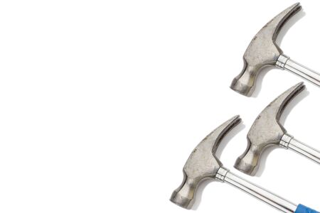 Blue hammer heads closeup on white background. Copy spaceの写真素材