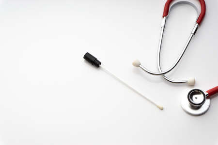 Medical swab and stethoscope on white background. Healthcare dan Copy Space conceptの写真素材