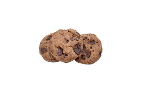 Chocolate chip cookies isolated on white backgroundの写真素材