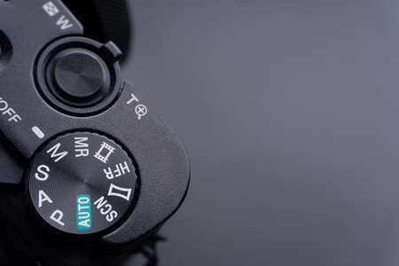 Kuala Lumpur, Malaysia - June 3,2021 : Sony compact or mirrorless camera closeup on black background. Selective focus and crop fragmentのeditorial素材