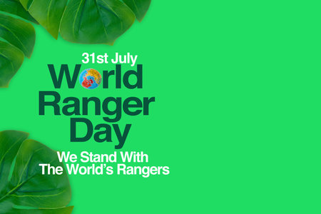 WORLD RANGER DAY text and leaves on green background. WORLD RANGER DAY Conceptの写真素材