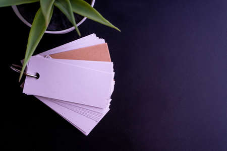 Blank ring memo on black backgroundの写真素材