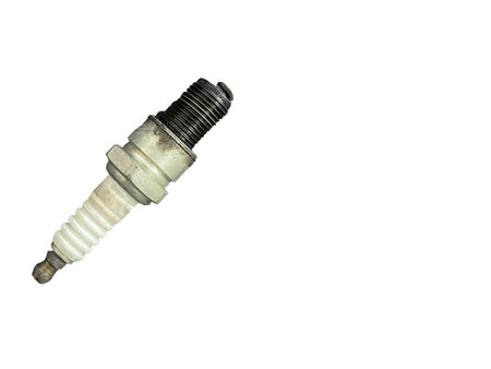 Damage Spark plugs on white backgroundの写真素材