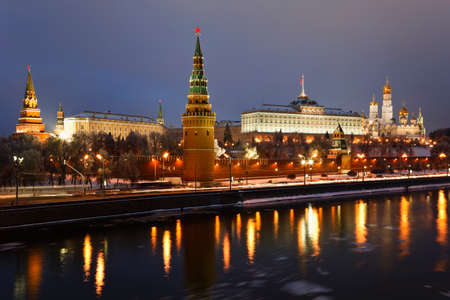 Moscow Kremlin and Moscow river, view from the bridge in the evening  Russia の写真素材