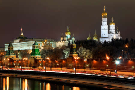 Moscow Kremlin and Moscow river, view from the bridge in the evening  Russia の写真素材