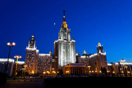  Lomonosov Moscow State University, Main Building at night  Russiaのeditorial素材