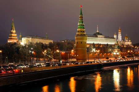Moscow Kremlin and Moscow river, view from the bridge in the evening. Russia.の写真素材