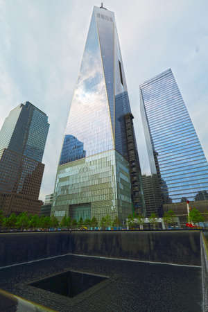 NEW YORK CITY - MAY 21: 9/11 Memorial at World Trade Center Ground Zero, MAY 21, 2014 in New York City. The Memorial honors people killed in the terror attacks of September 11, 2001.のeditorial素材